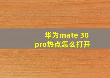 华为mate 30 pro热点怎么打开